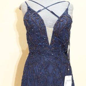ALYCE beaded plunging neckline short dress navy in size 4